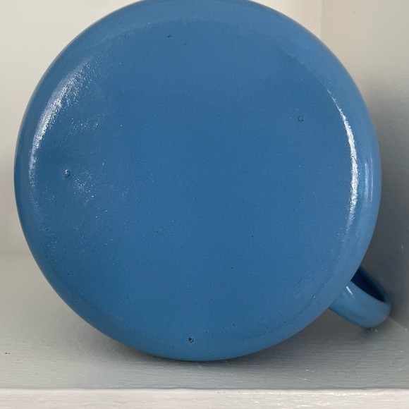 Vintage large enamelware mug with lid camping soup mug graniteware French blue - Picture 5 of 14